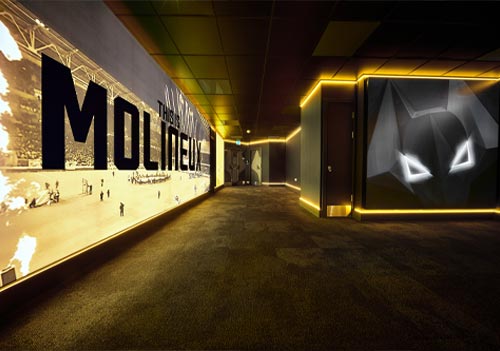 Wolverhampton Wanderers FC Players’ Tunnel at the Molineux Stadium decorated using UFabrik Eco backlit