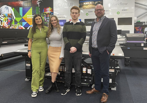 L To R: Evie Venables, Keely Russell, Taylor Doggett and Duncan Jefferies, Head of Marketing & Business Development at Mimaki’s exclusive distributor, Hybrid Services Ltd.