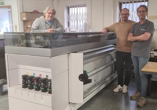 Stan Bochev, Dale Fosbury and Stuart Gorton from Partition Graphics with a Canon Colorado M3W UVgel printer from CMYUK. 