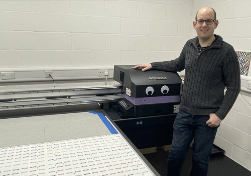 Craig Wanstall from Pip and Chip with a Mimaki JFX200-2513 EX flatbed from CMYUK.