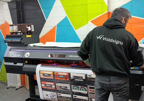 Stephen Richardson from Widd Signs with a Mimaki UCJV300-160 UV LED printer from CMYUK.